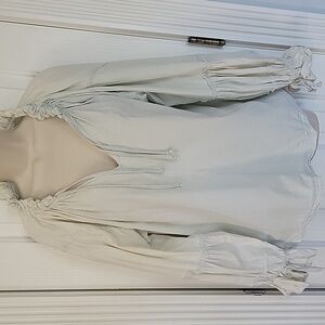 WE THE FREE PEOPLE BOHO ALPINE DENIM SHIRT TOP PEASANT SMALL S